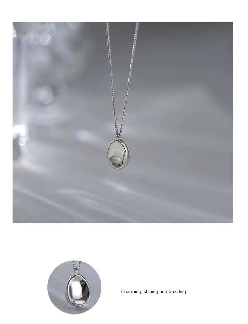 Colar S925 Prata Esterlina Feminino, Pingente Oval Côncavo Geométrico, Joia Elegante e Delicada, Presente Perfeito para Mulheres. — foto 3