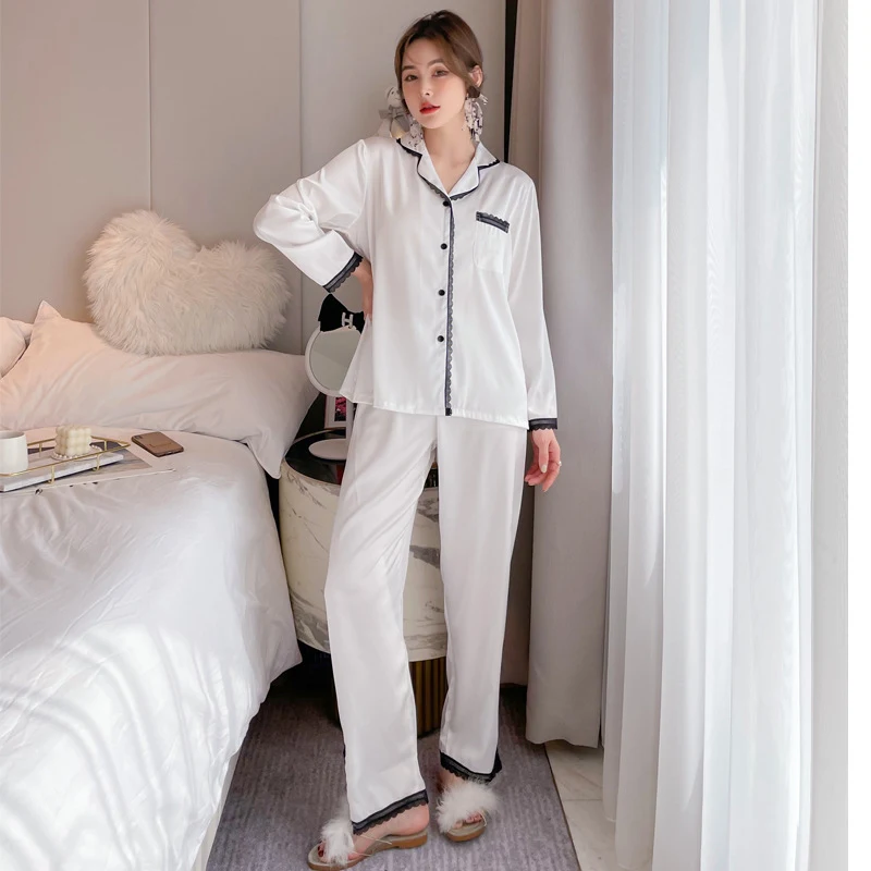 Ice Silk Pajamas Women's Small Lapel Long Sleeve Suit Fashion — photo 3