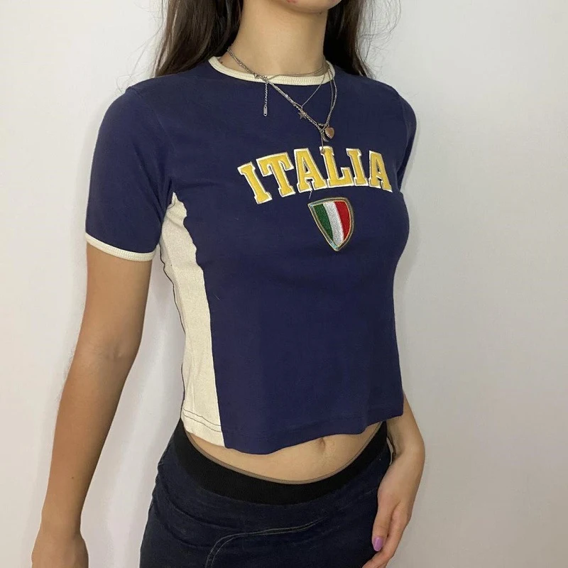 Summer Short Sleeve Slim Fit Women's Top Alphabet Embroidery Short Sleeve — photo 10