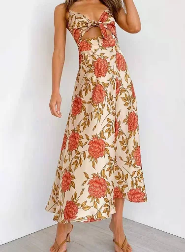Title 13, Suspender Womens Printed Wear Bow Beach Dress