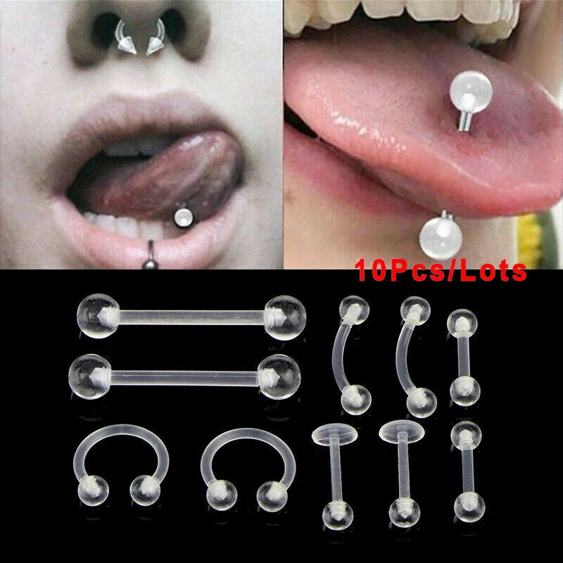 10 Stuks Body Piercing Set Acryl Onzichtbaar Wenkbrauw Tong Lip Neus Oor. Veelzijdig, comfortabel en discreet voor verschillende piercings. — foto 1