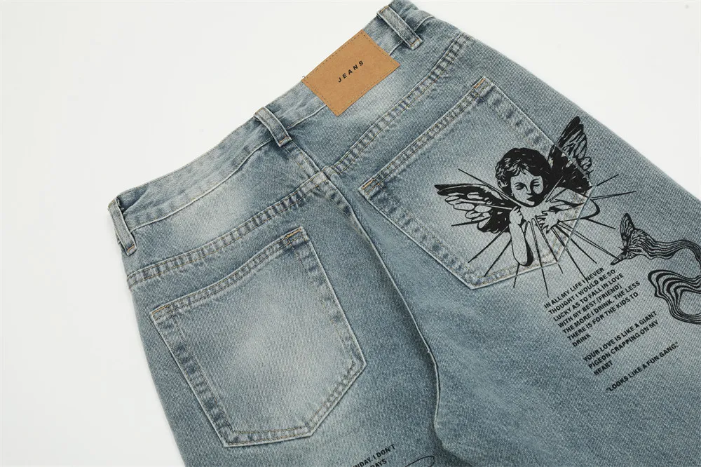 Title 14, Mens Graffiti Print Ripped Jeans