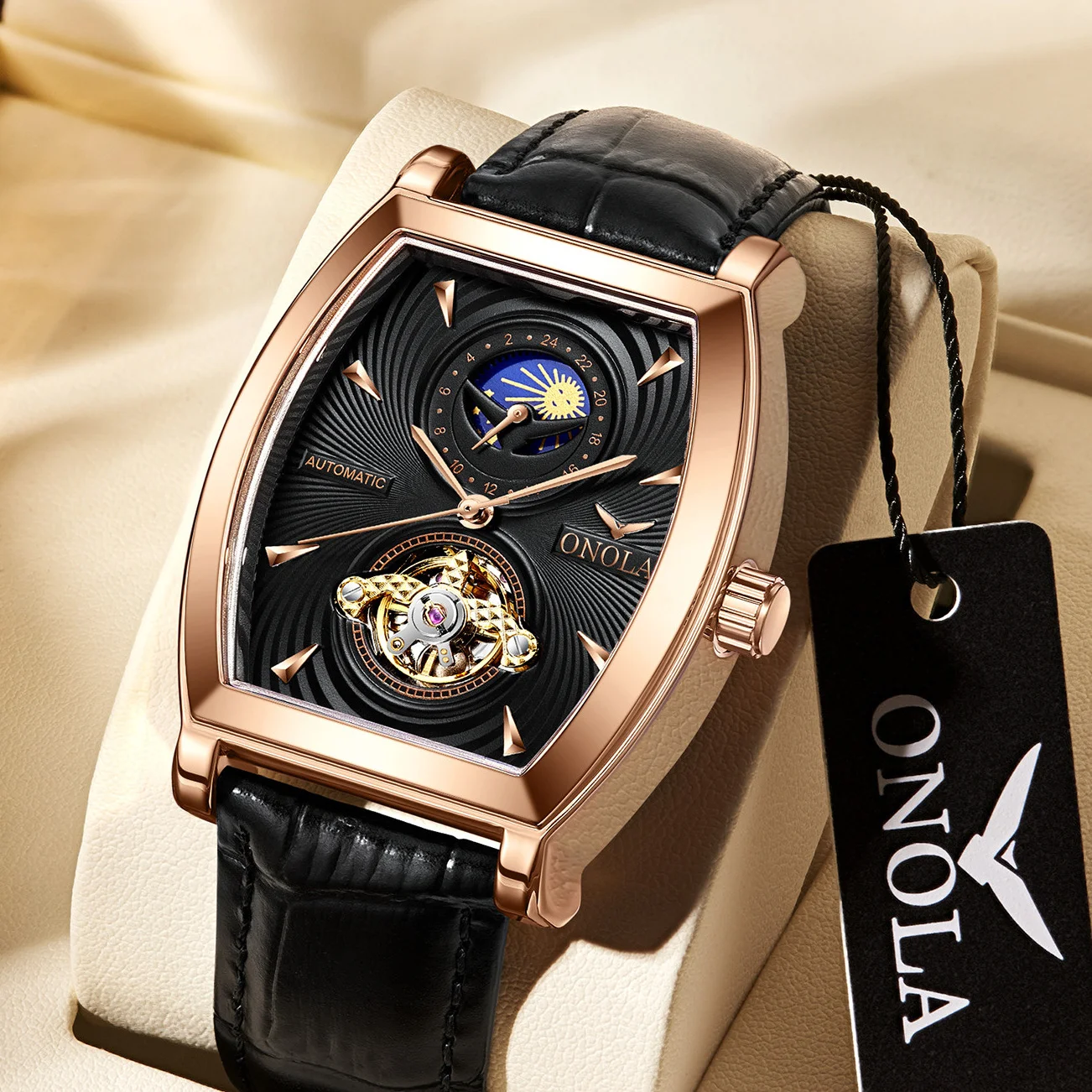 Relógio automático mecânico masculino Leisure Sun Moon Star Morning, perfeito para uso diário e eventos especiais. — foto 4
