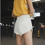 Shorts de mezclilla de cintura alta para mujer con cintura elástica, dobladillo, pernera ancha, holgados, estilo retro coreano, nuevos. — foto 12