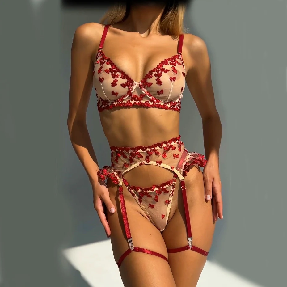 Set da 4 pezzi Reggiseno intimo in rete ricamata Love — foto 14