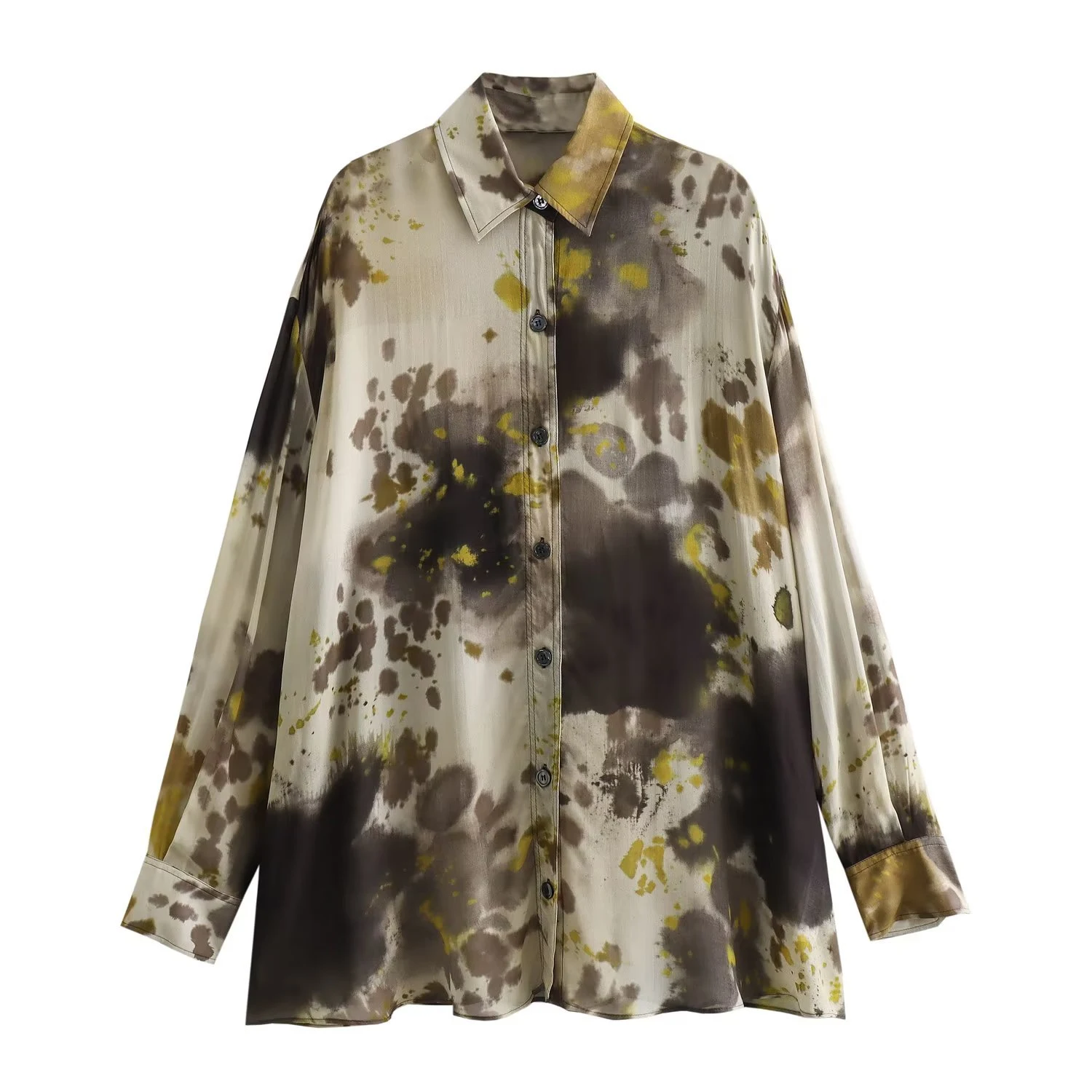 Winter New Polo Collar Inkjet Printing Loose Large Version Long Sleeve All-matching Shirt — photo 8