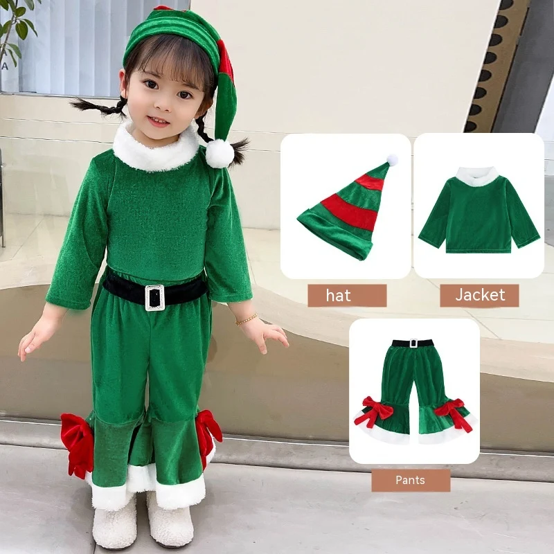 Weihnachtliches Baby Outfit mit Foto-Thema, Rote und Grüne Schlaghose, Perfekt für festliche Anlässe und Fotos. — foto 2