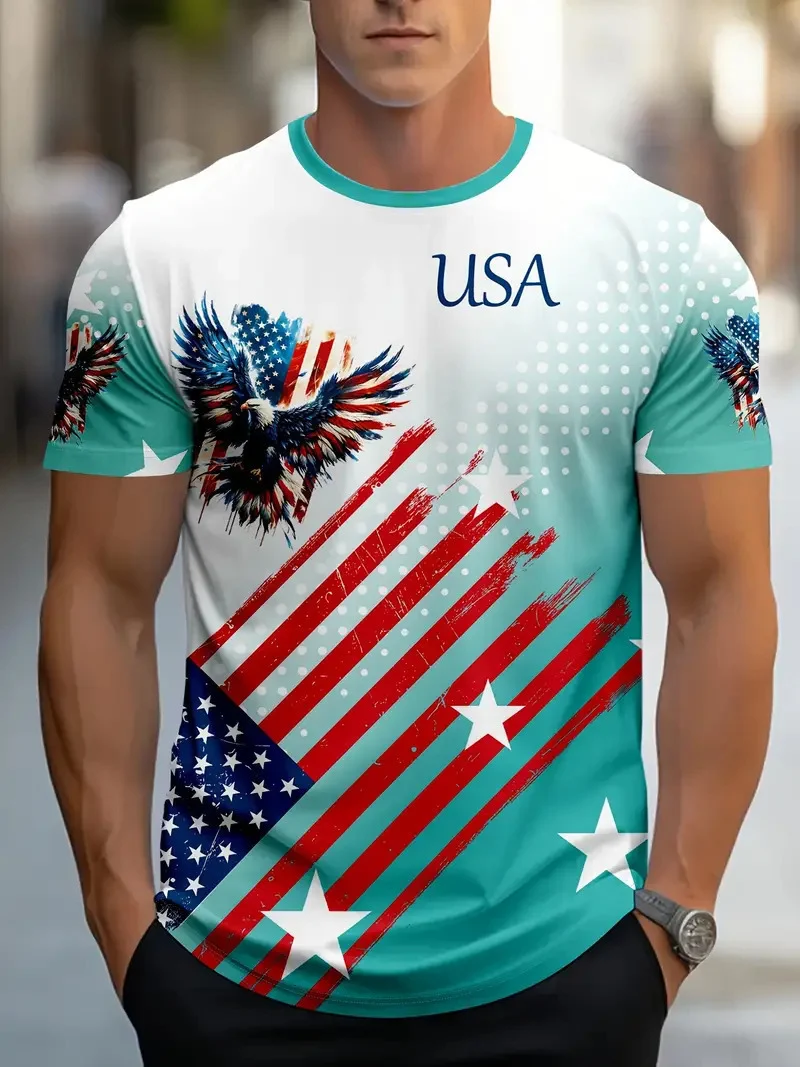 T-shirt Uomo Estate Contrasto Colore Girocollo Poliestere Manica Corta Stampa Leggero e Traspirante per un Comfort Quotidiano — foto 11