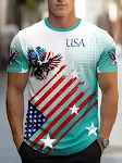 T-shirt Uomo Estate Contrasto Colore Girocollo Poliestere Manica Corta Stampa Leggero e Traspirante per un Comfort Quotidiano — foto 11