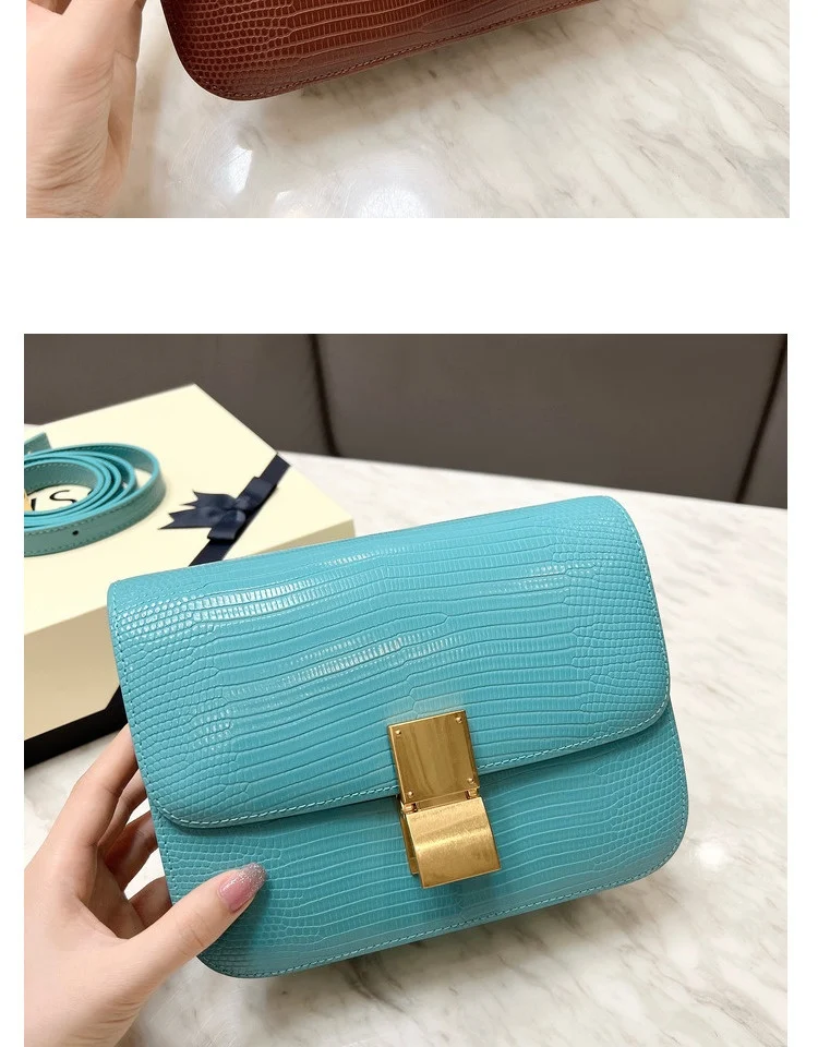 Borsa Messenger Quadrata da Donna in Pelle di Vacca con Motivo Lucertola Borsa a Scatola Elegante e Funzionale Perfetta per l'Uso Quotidiano — foto 37