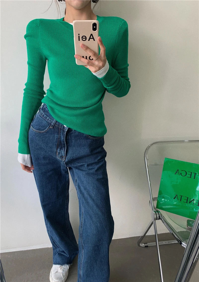 Title 1, Casual Womens Solid Color Knitted Round Neck S...