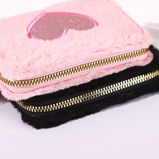 Title 10, Plush Coin Purse Love Embroidered Zipper