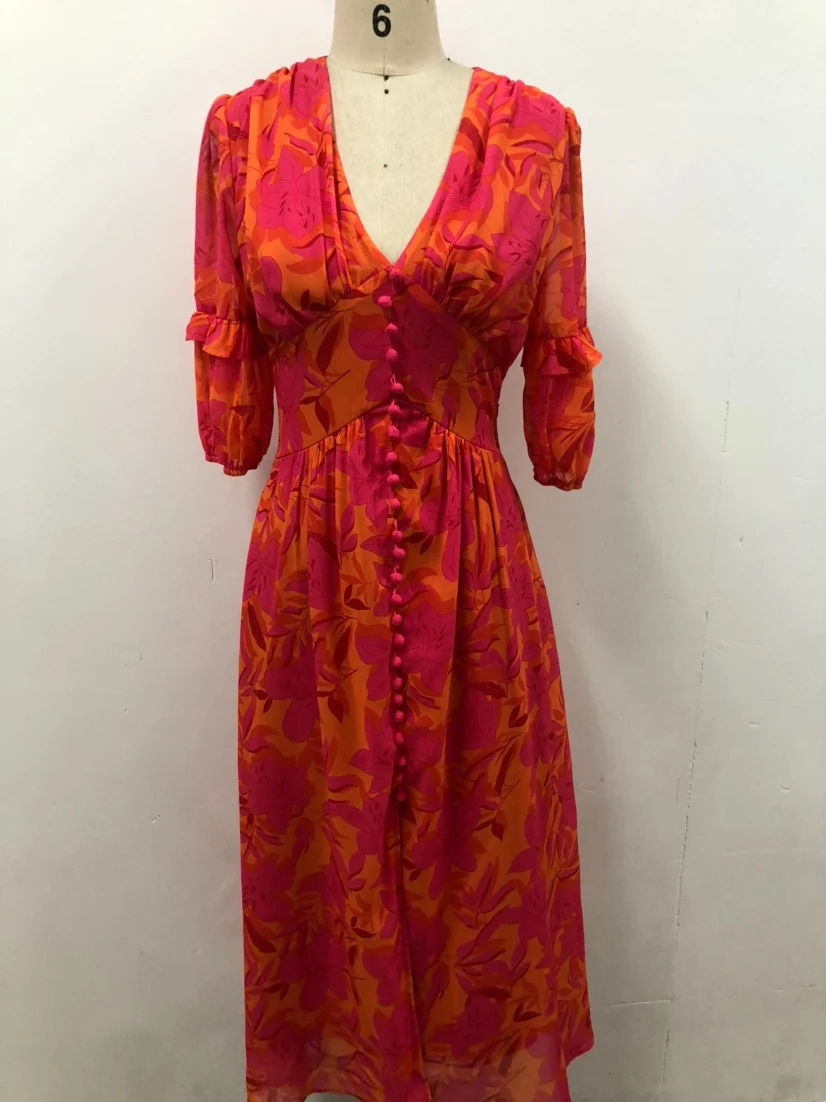 Foreign Trade V-neck Short Sleeve Chiffon Mid-length Dress, perfect for summer, offers both comfort and elegance, suitab — photo 8