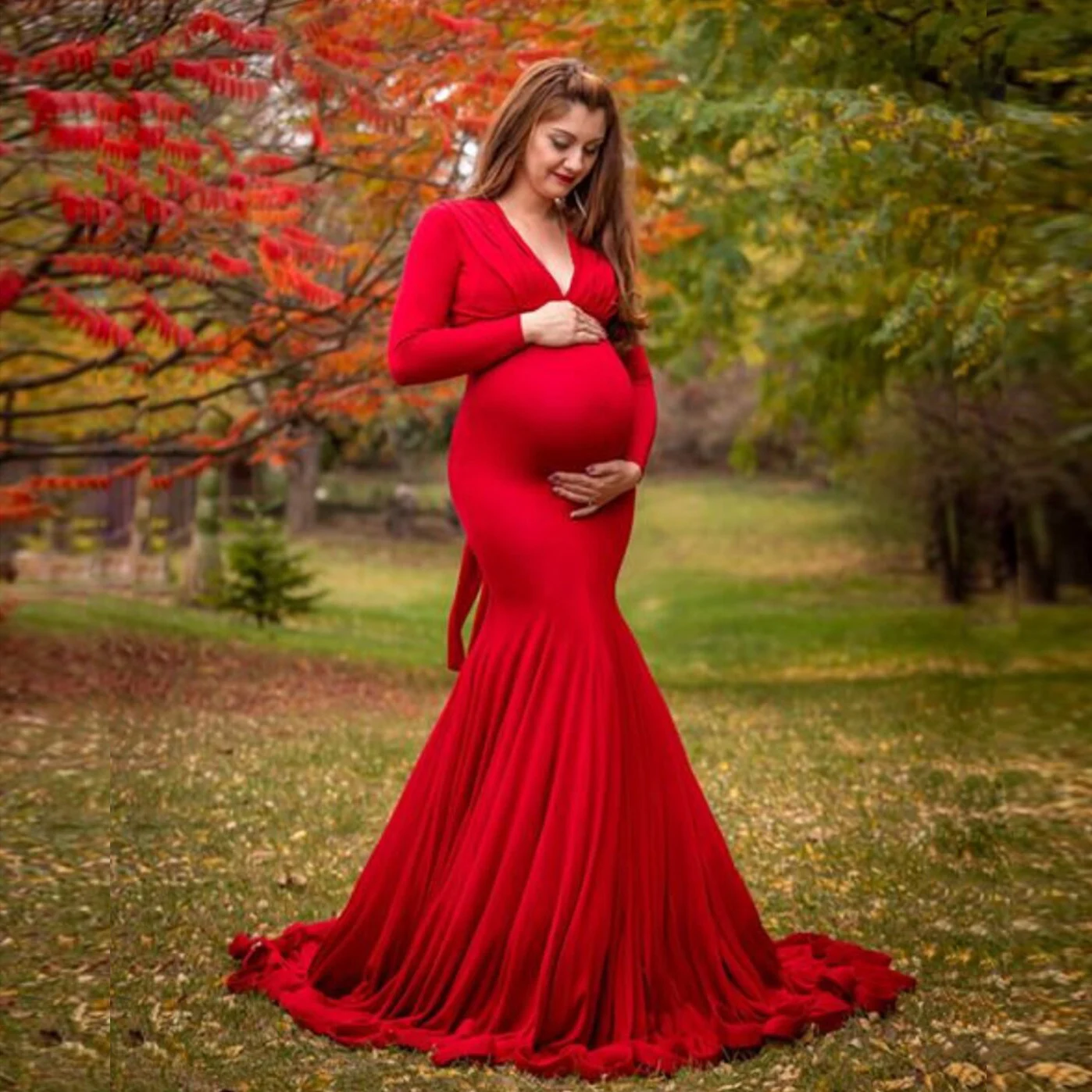 Title 29, Mercerized Cotton Maternity V-neck Mop Long Sle...