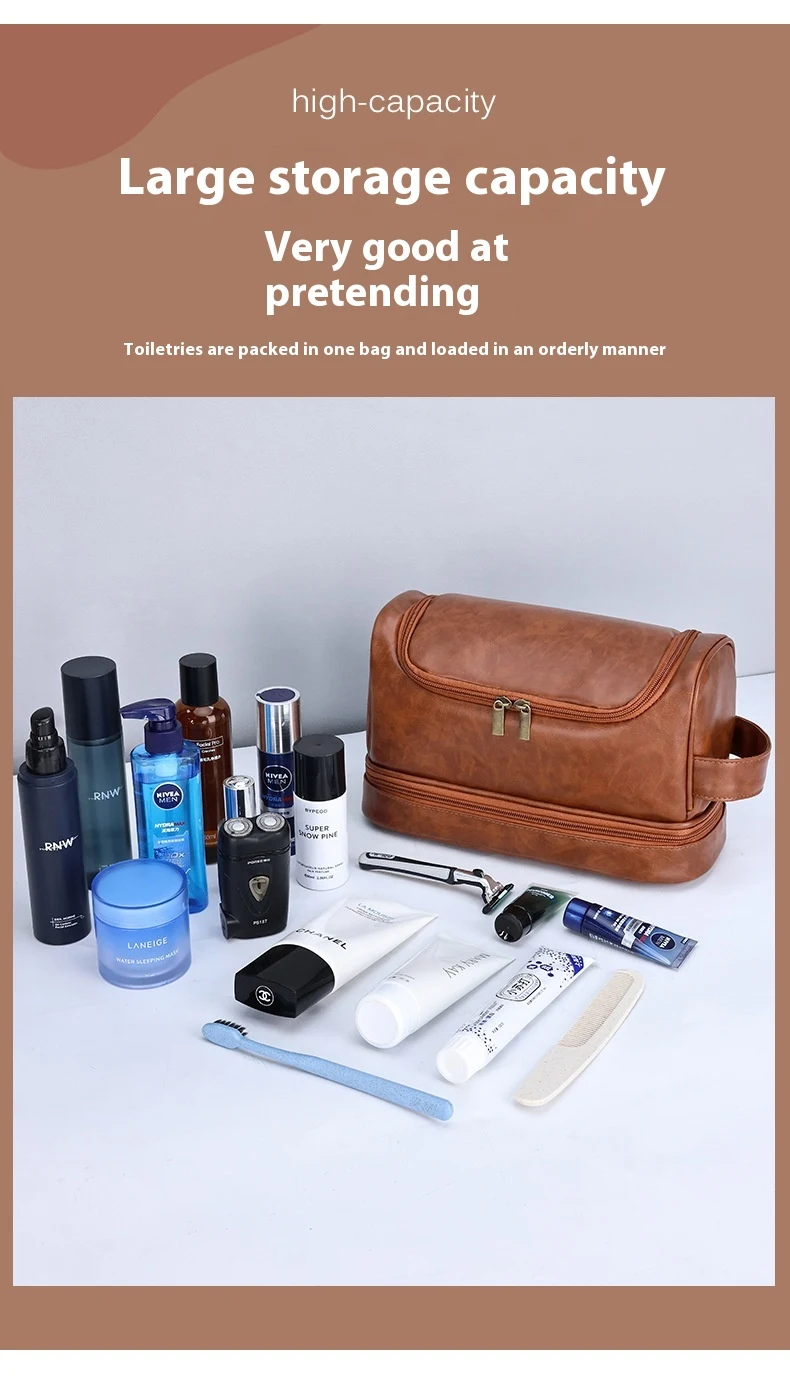 Title 5, Leather Cosmetics Storage Bag Travel Toiletry B...