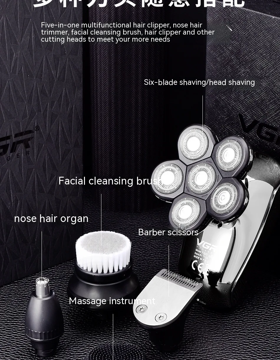6-in-1 Men's Electric Shaver Digital Display Rechargeable Multi-Functional Beard, Nose, Ear, Brush and Trimmer for Easy — photo 9