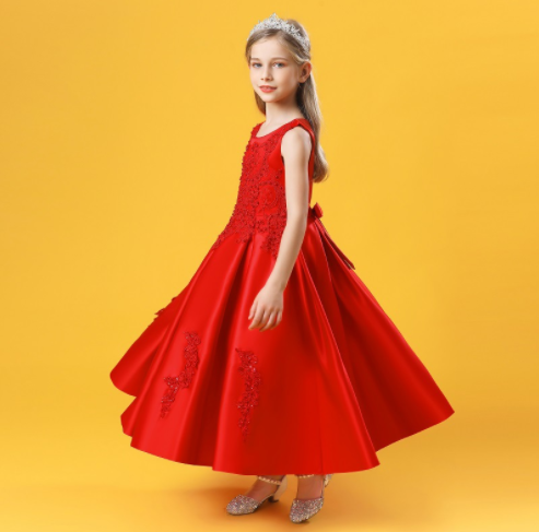 Vestido longo infantil de verão para apresentação de piano, traje elegante e confortável. Perfeito para recitais e eventos especiais, lindo e charmoso. — foto 1