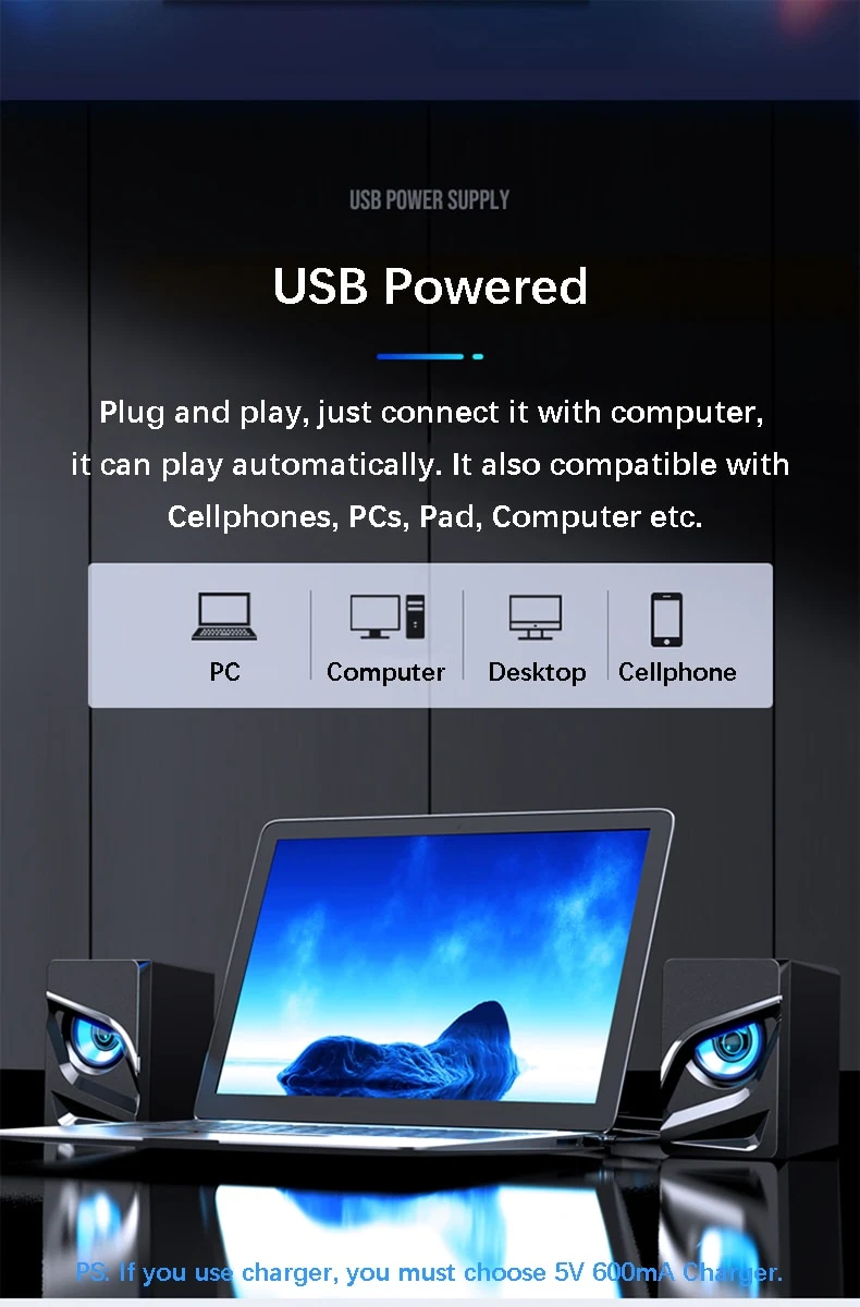 Title 7, PC Gaming Speakers 2.0 Channel Stereo Desktop C...