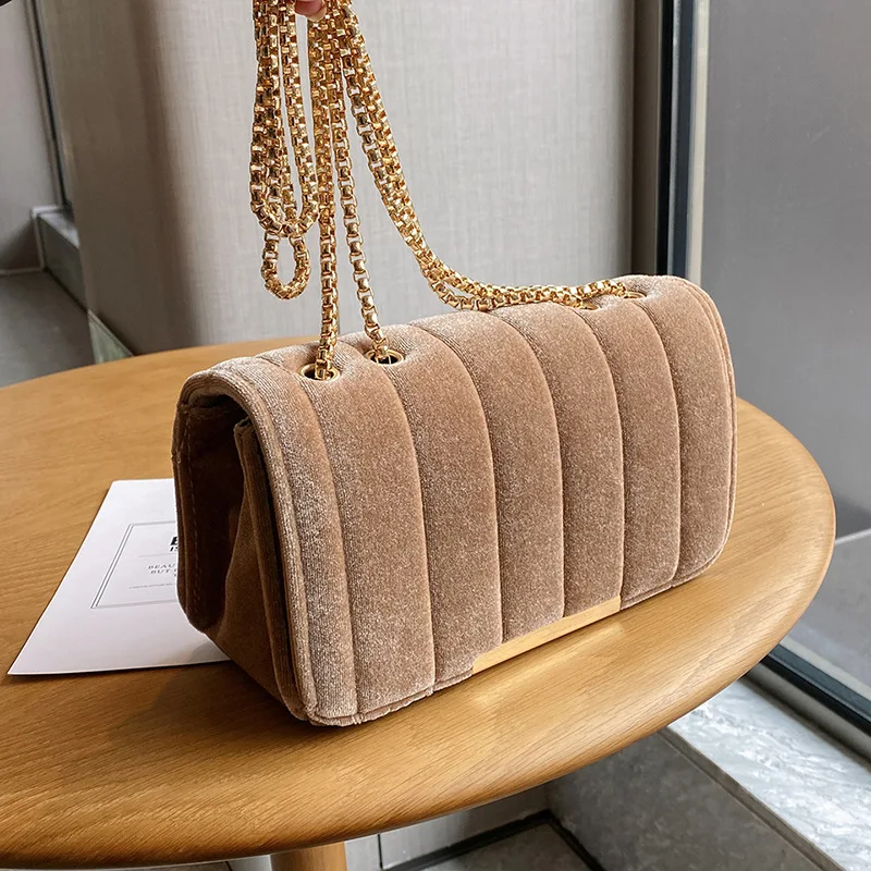 Title 5, One Shoulder Velvet Chain Crossbody Bag