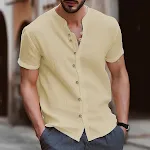 Men's Retro Cotton And Linen Casual Button Short Sleeves Shirt Breathable Summer Top Comfortable Relaxed Fit Perfect for — photo 1