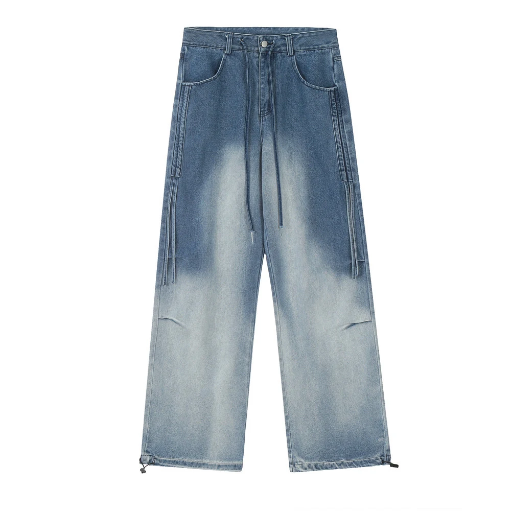 Heren jeans met rechte pijpen en tie-dye gradiënt, comfortabele denim broek voor een casual en trendy look, ideaal voor dagelijks gebruik. — foto 2