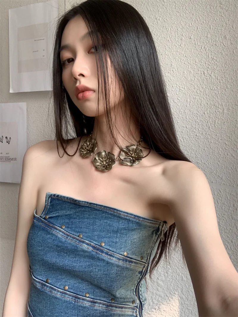 Title 4, Womens Decorative Rivets Denim Vest Top