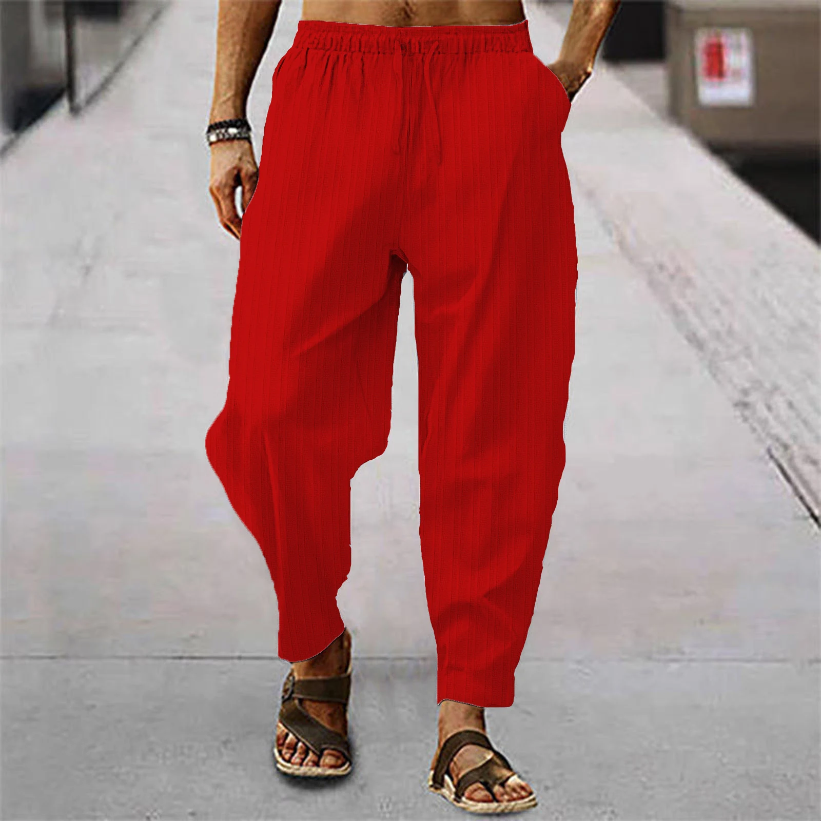 Cotton and Linen Striped Loose Leisure Sports Trousers Breathable Comfort Versatile Style Perfect for Relaxing Activitie — photo 10