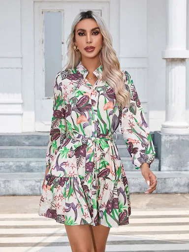 Title 14, Autumn And Winter Printing Button Long Sleeve D...