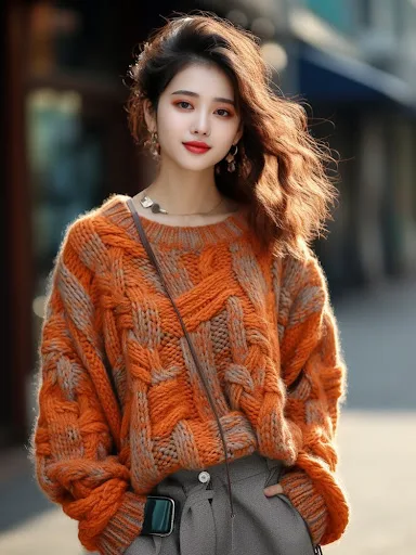 Title 1, Orange Classic Style Thick Thread Sweater Coat ...