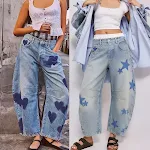 Women's Casual Loose Mid Waist Cylindrical Jeans. Comfortable and stylish for everyday wear, offering a relaxed and mode — photo 7