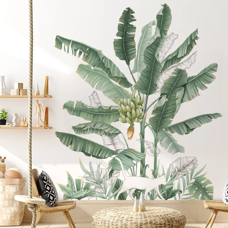 Banana Tree Bedroom Sofa Background Wall Decoration Pastoral Plant Wallpaper Skirting Wall Sticker. Bring nature and sty — photo 3