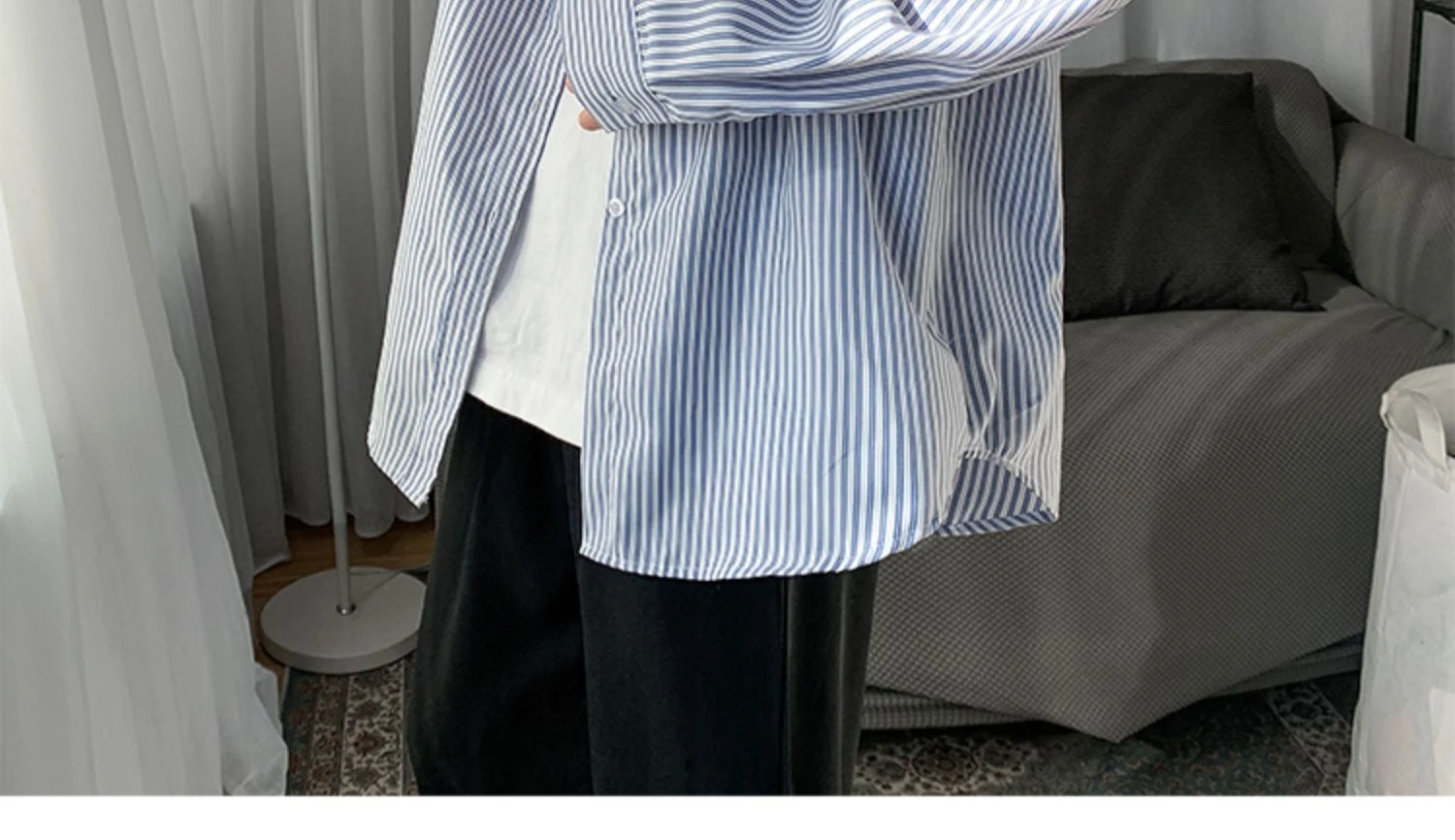 Title 4, Japanese Striped Long Sleeve Casual White Shirt...