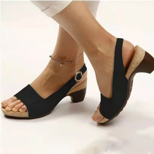 Title 5, Womens Peep Toe Beach Chunky Heel Buckle High ...