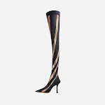 Tacchi alti donna sopra il ginocchio con punta a spillo e mesh traforato, perfetti per un look seducente ed elegante. — foto 5