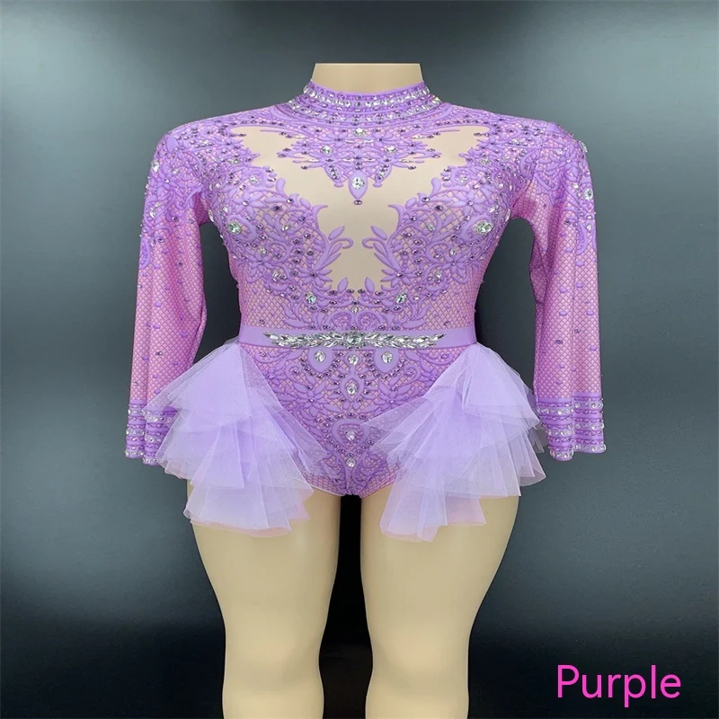 Title 2, Jumpsuit feminino de dança sexy com strass bril...
