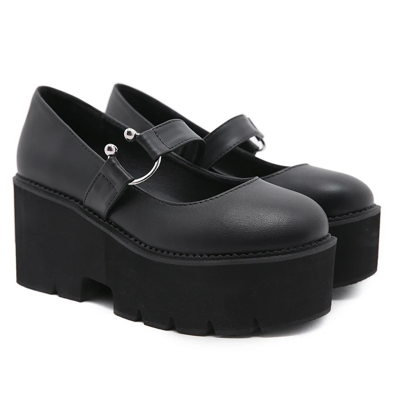 Zapatos de plataforma de pastel de esponja de cuero con cinturón, punta redonda y boca poco profunda — foto 1