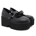 Zapatos de plataforma de pastel de esponja de cuero con cinturón, punta redonda y boca poco profunda — foto 1