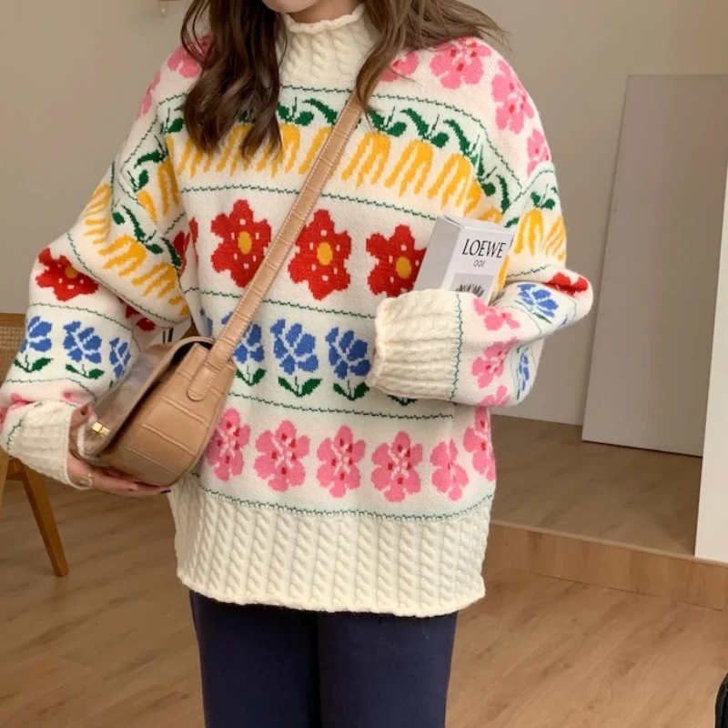 Title 3, Heavy Industry Retro Jacquard Sweater Women Thi...