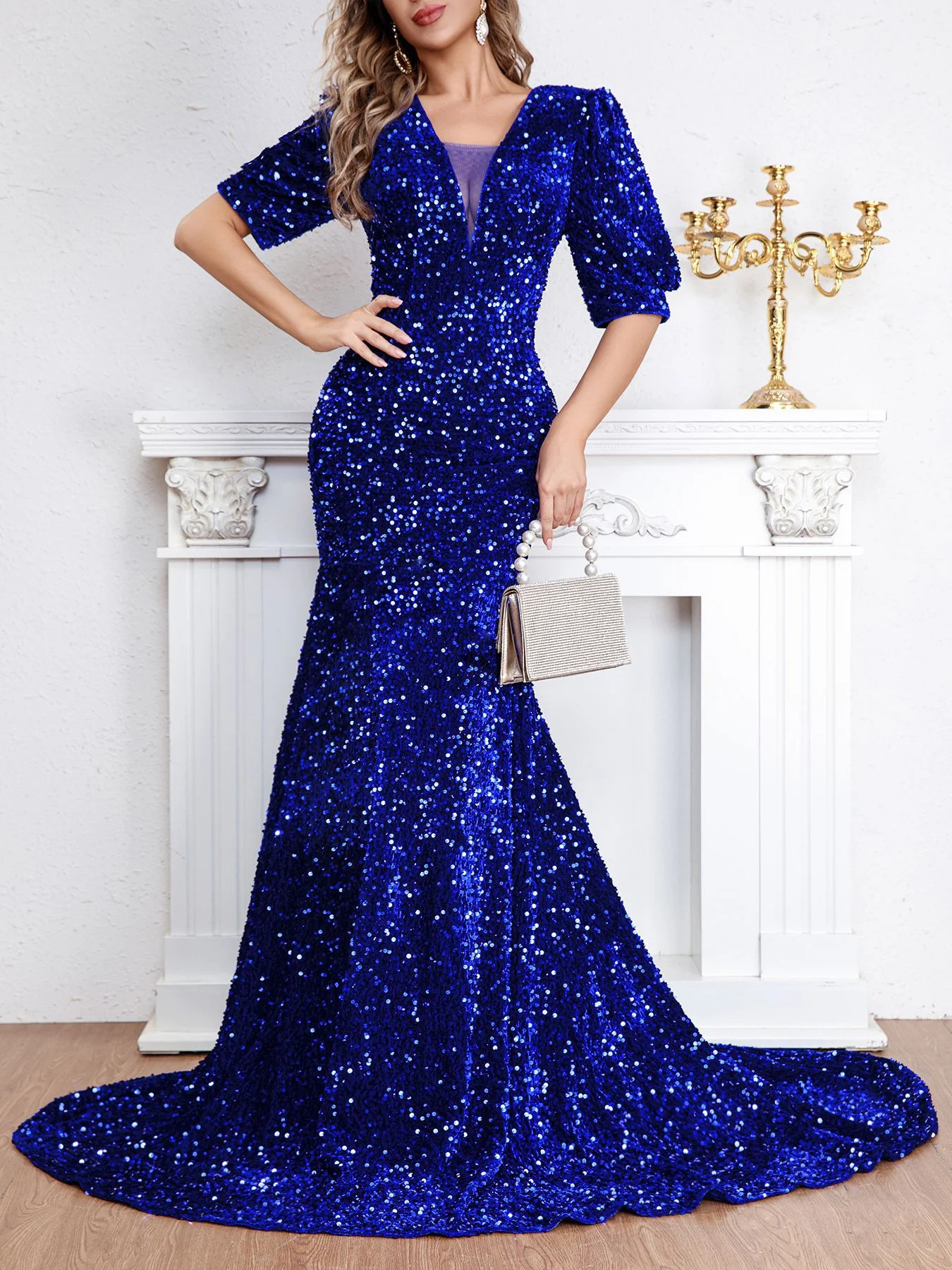 Title 6, Sexy Middle Sleeve Trailing Sequin Dress Banque...