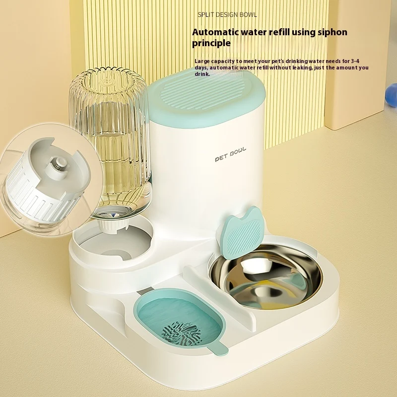 Automatic Cat Bowl with Integrated Water Fountain Double Stainless Steel Bowls, Provides Fresh Food & Water, Convenient — photo 3