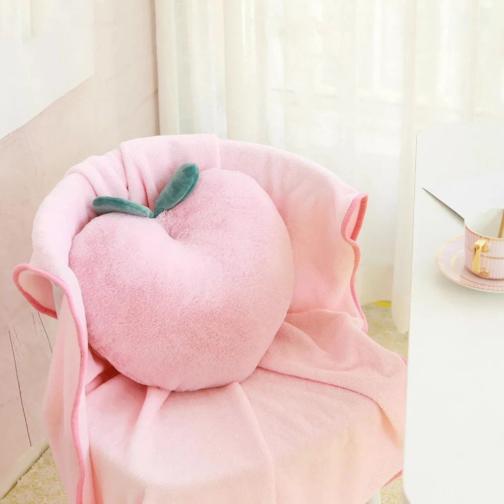 Manta de Coral Fleece com Estampa de Coelho, Pêssego e Coração, Almofada Dupla para Meninas, Ideal para Hora do Almoço — foto 5