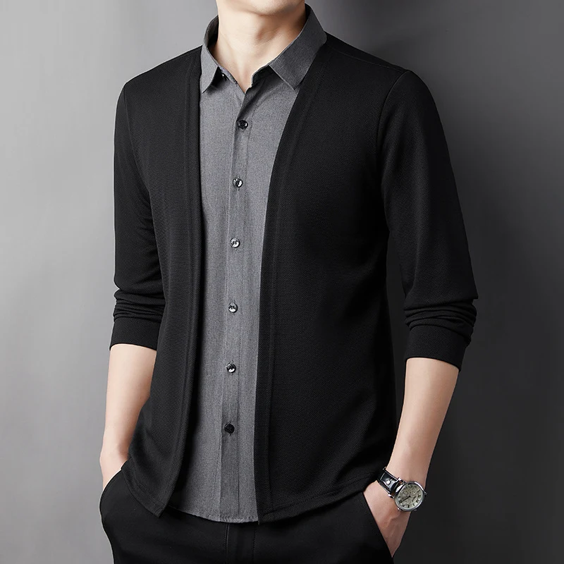 Heren False Two Pieces Shirt Trui Cardigan Casual Business Trui, Comfortabel en Stijlvol voor Zowel Zakelijk als Vrije Tijd, Veelzijdig — foto 16