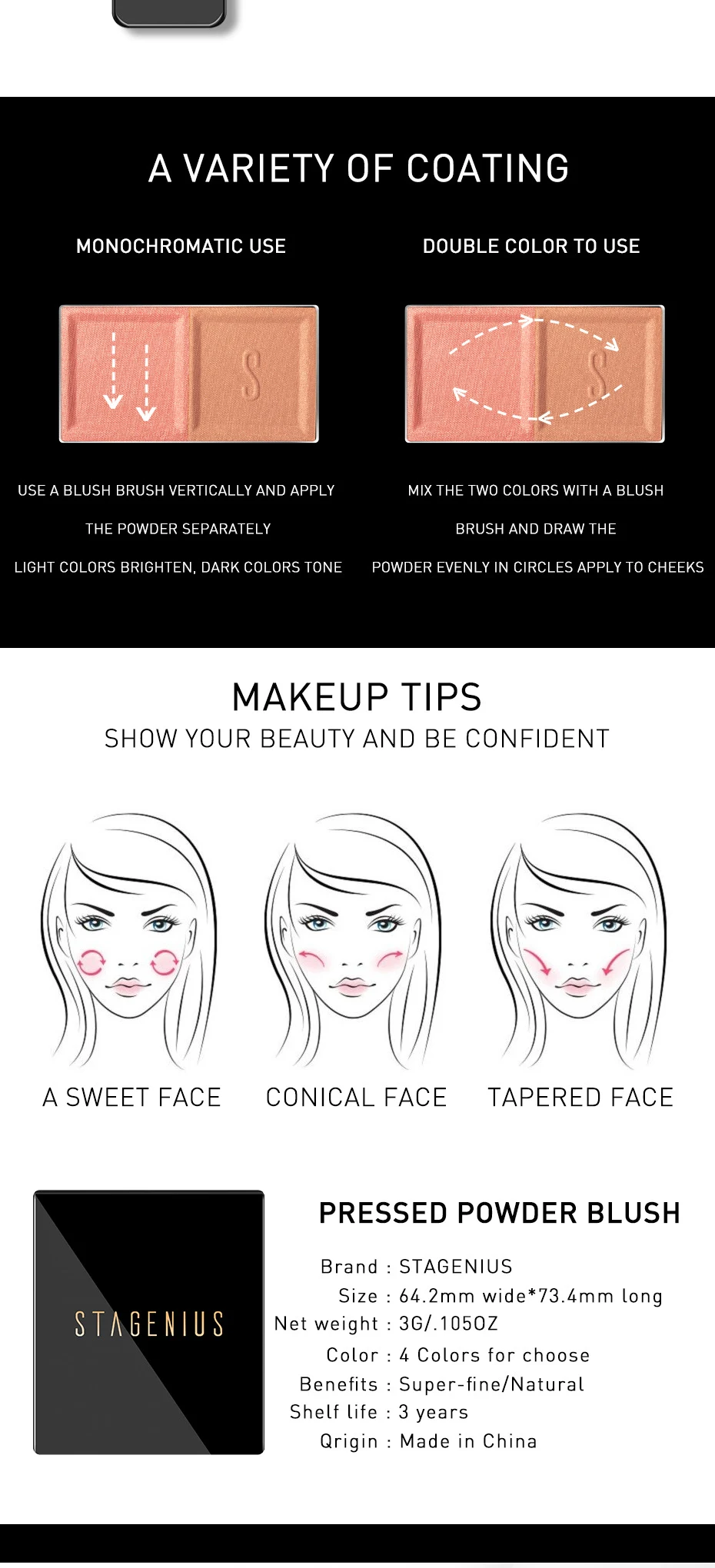 Title 5, Two-color matte blush for a natural flush. Defi...