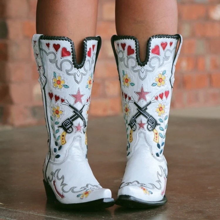 Damen Mid-calf bestickte Stiefeletten mit spitzem, quadratischem Absatz und PU-Sohle für modische Looks und optimalen Tragekomfort. — foto 3