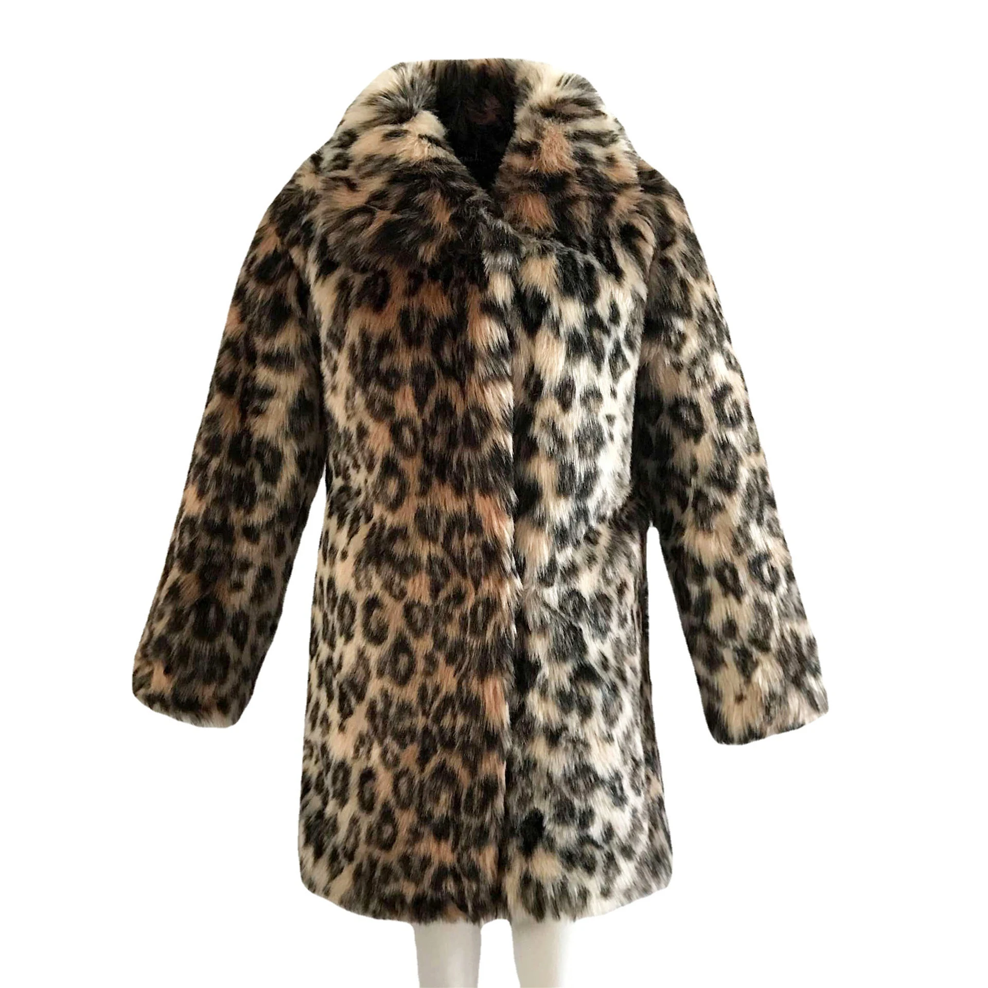 Title 2, European and American lapel leopard like fur co...