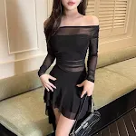 Off-Shoulder See-through Irregular Dress French Sweet Vacation Style for a Charming Look — photo 5