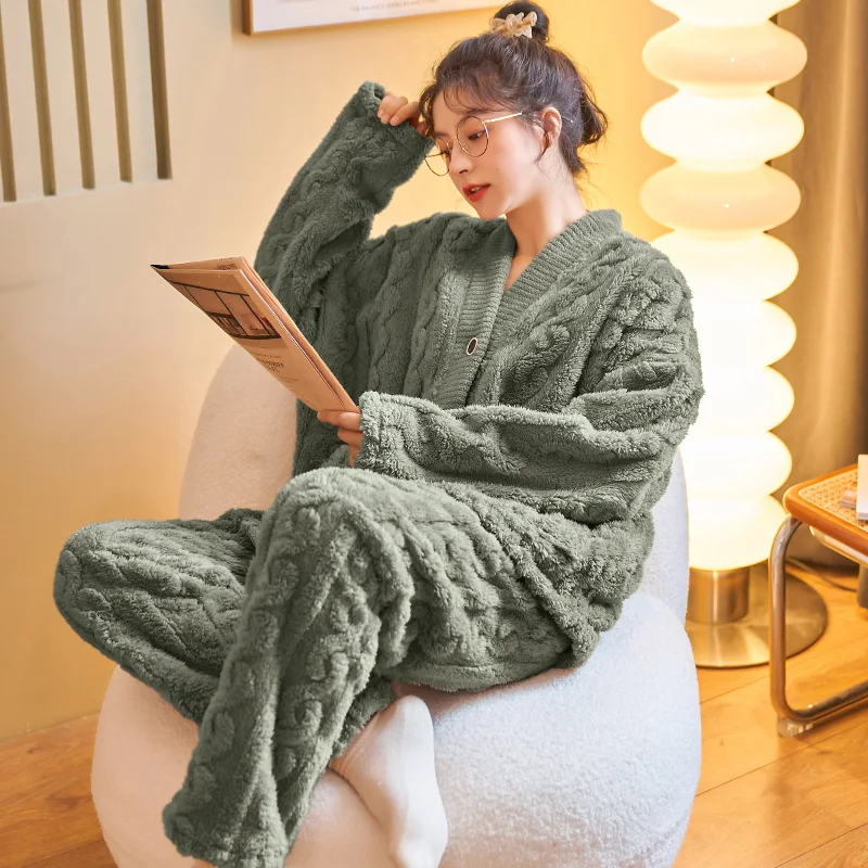 Koraalfleece pyjama, gewatteerd pak met lange mouwen — foto 9