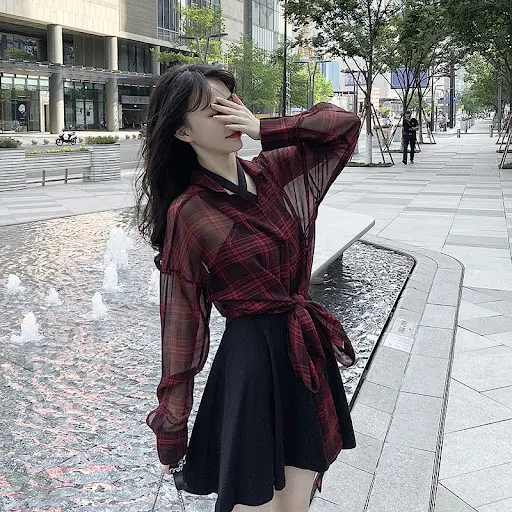 Title 1, Womens Sexy Sun Protection Clothing Plaid Shirt