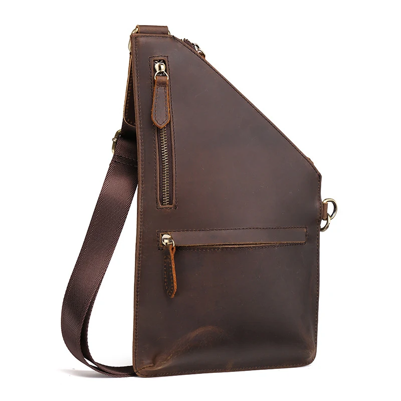 Title 4, Bolsa de peito masculina em couro Crazy Horse, ...