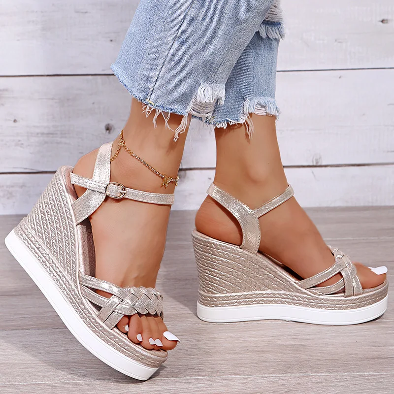 Title 7, Womens Buckle Platform Wedge High Heel Shoes. ...